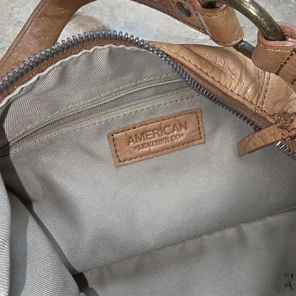 American Leather Co Hobo Bag Large Tan‎ Floral Embossed Leather Purse Slouchy